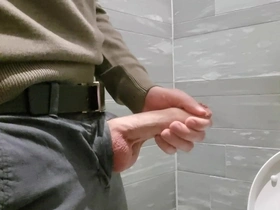 Horny at the mall. masturbating in the public restroom.