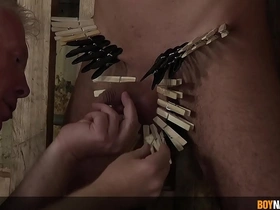 Young twink jakwy combe tormented on dick with clothespins