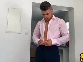 Euro stud (thony) grey delivers a big load after lots of edging and covers his abs with cum - sean cody